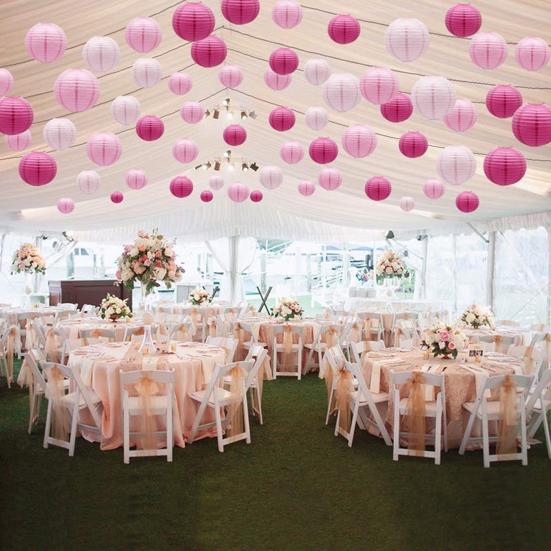 Meiduo Round Chinese Paper Lanterns Decorative 15pcs Wedding Birthday Party Valentine's Day Baby Showers Decoration (Pink) - Image 5